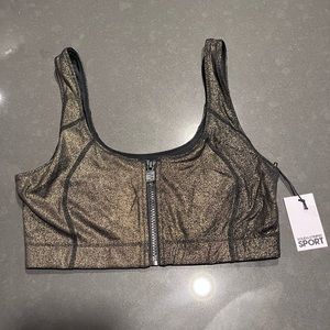 Gold Foil Front Zip Sports Bra